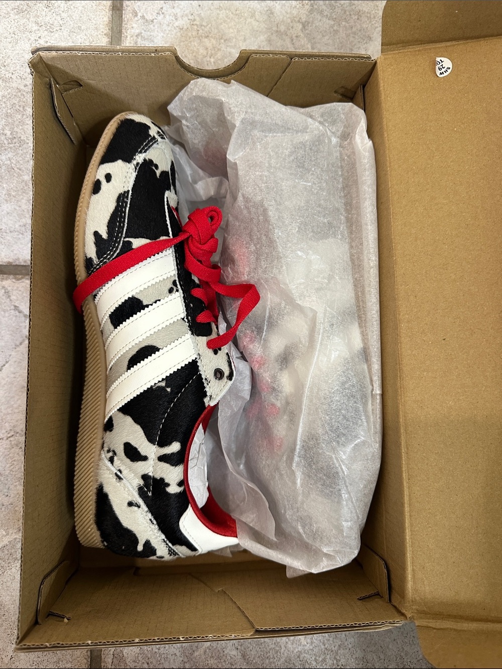 adidas Women's Black & White Cow Print Sneakers with Red Accents